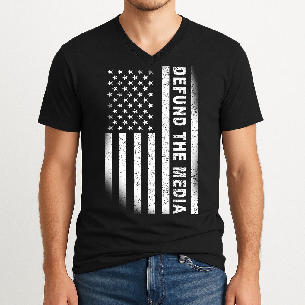 Defund The Media US Flag V-Neck T-Shirt