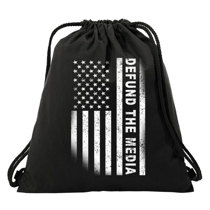 Defund The Media US Flag Drawstring Bag