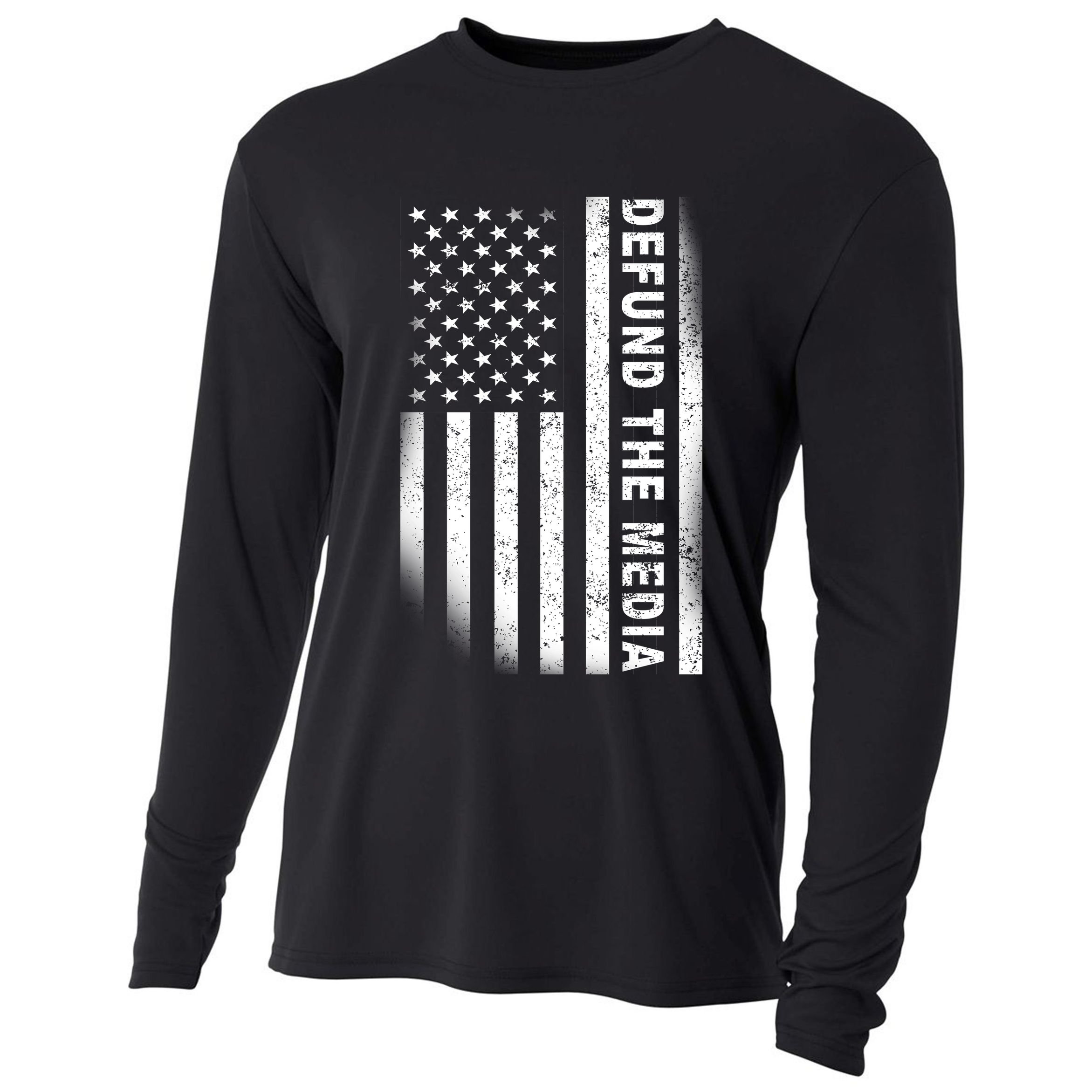 Defund The Media US Flag Cooling Performance Long Sleeve Crew