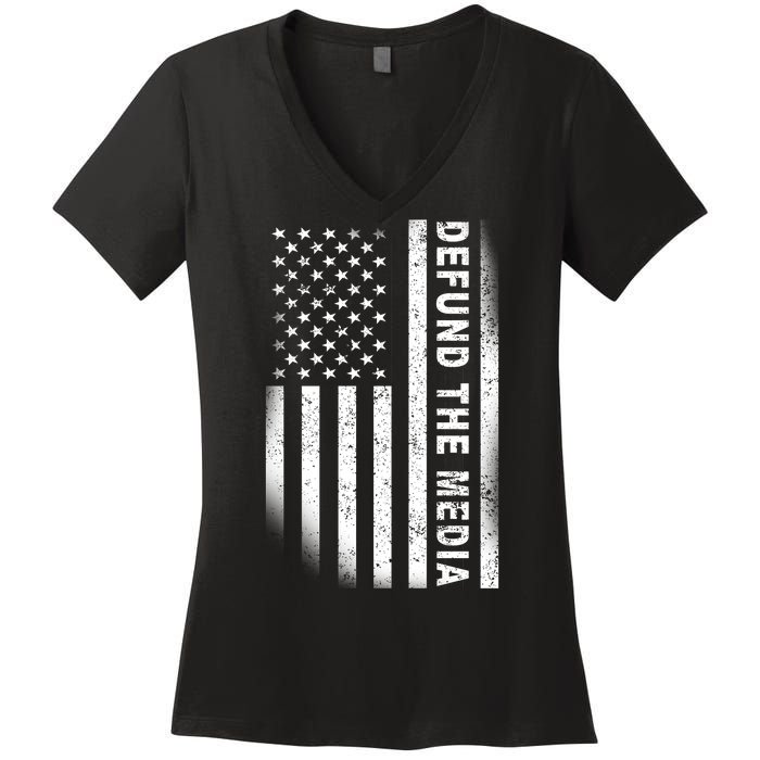 Defund The Media US Flag Women's V-Neck T-Shirt