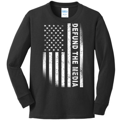 Defund The Media US Flag Kids Long Sleeve Shirt