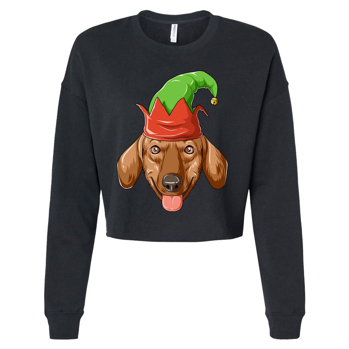 Dachshund Elf Hat Christmas Dachshund Gift Cropped Pullover Crew