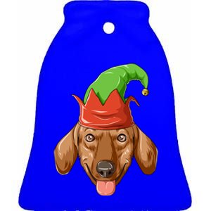 Dachshund Elf Hat Christmas Dachshund Gift Ceramic Bell Ornament