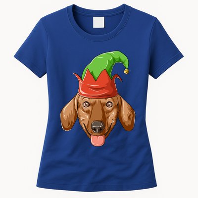 Dachshund Elf Hat Christmas Dachshund Gift Womens T-Shirt