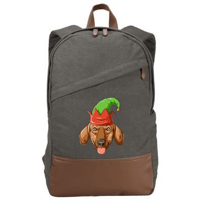 Dachshund Elf Hat Christmas Dachshund Gift Cotton Canvas Backpack