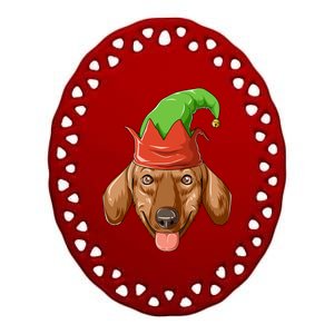 Dachshund Elf Hat Christmas Dachshund Gift Ceramic Oval Ornament