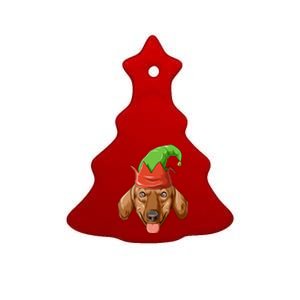 Dachshund Elf Hat Christmas Dachshund Gift Ceramic Tree Ornament