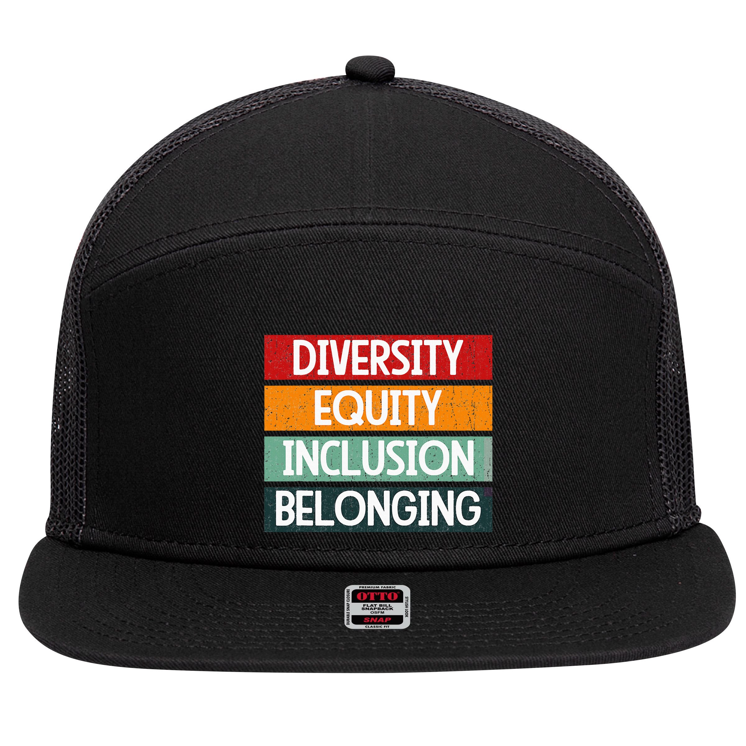 Diversity Equity Inclusion Belonging 7 Panel Mesh Trucker Snapback Hat