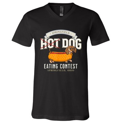 Dog Eating In Springfield Ohio Springfield Dog Cat Eating Springfield Dog Eating V-Neck T-Shirt