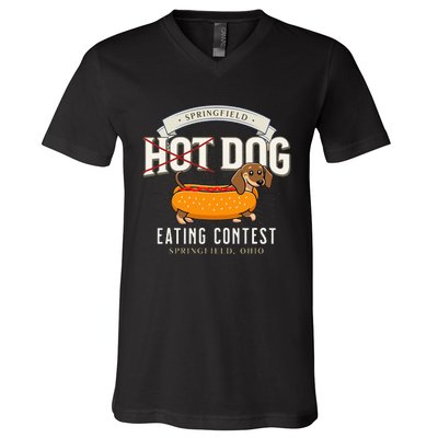 Dog Eating In Springfield Ohio Springfield Dog Cat Eating V-Neck T-Shirt