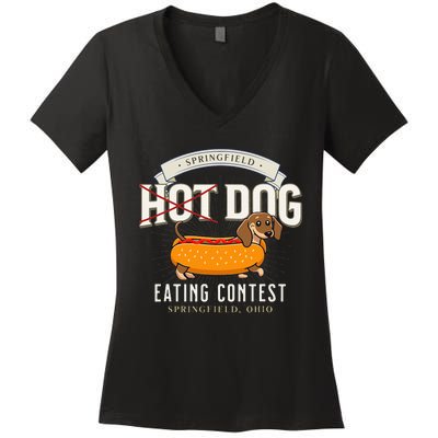 Dog Eating In Springfield Ohio Springfield Dog Cat Eating Women's V-Neck T-Shirt