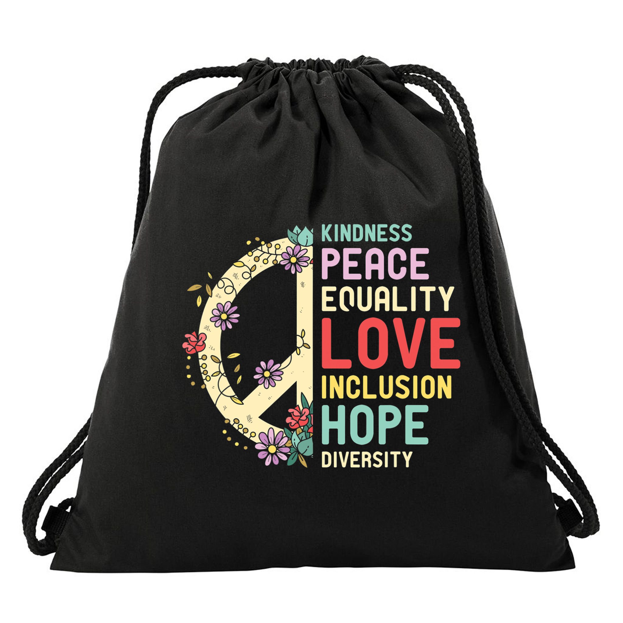Diversity Equality Love Peace Human Rights Social Justice Drawstring Bag