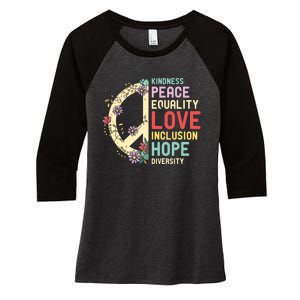 Diversity Equality Love Peace Human Rights Social Justice Women's Tri-Blend 3/4-Sleeve Raglan Shirt