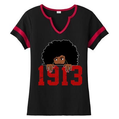 Delta Sorority DST 1913 Ladies Halftime Notch Neck Tee