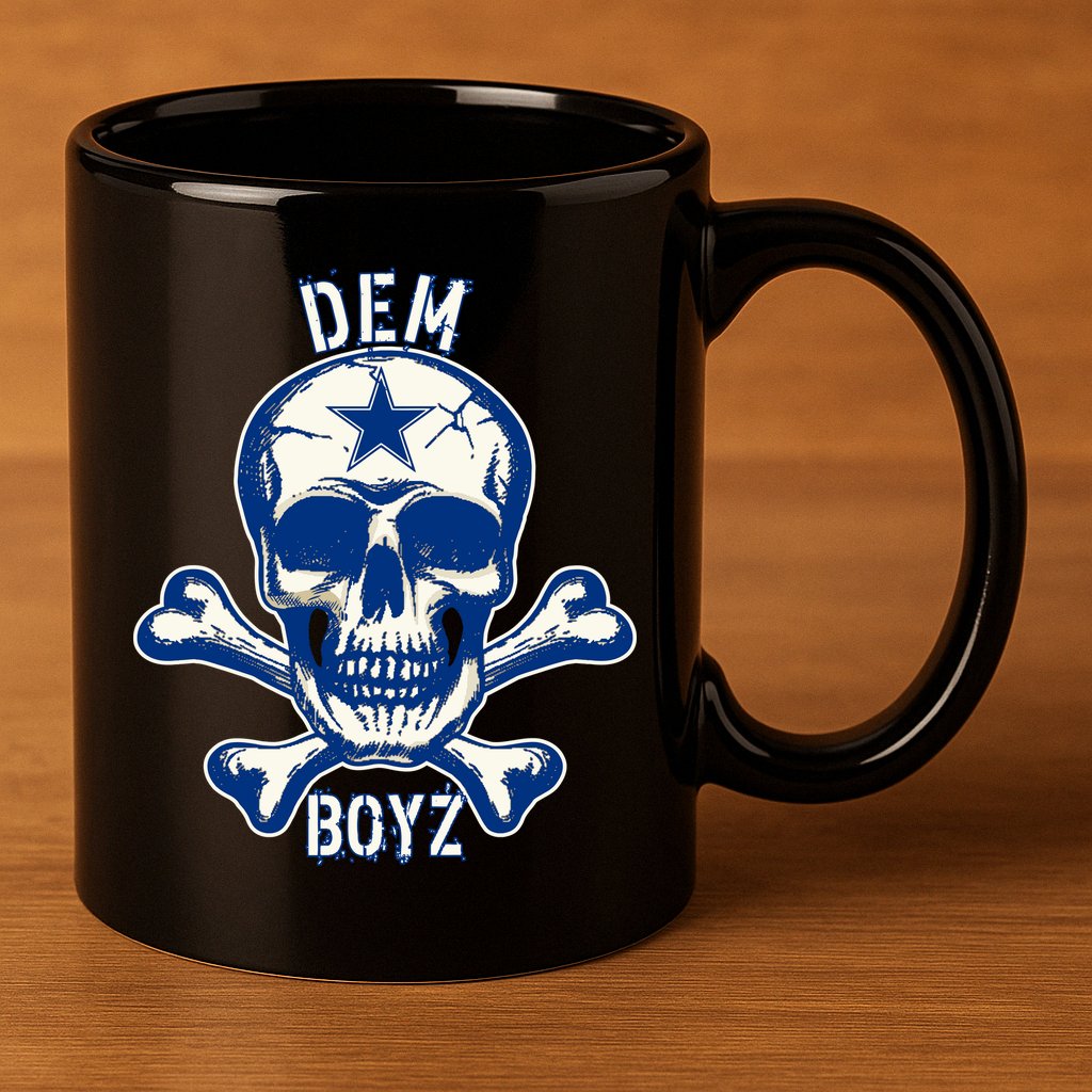 DEM BOYZ Dallas Skull Crossbones Star Texas Fan Pride 11oz C Handle Ceramic Mug