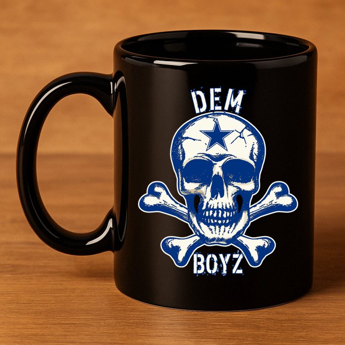 DEM BOYZ Dallas Skull Crossbones Star Texas Fan Pride 11oz C Handle Ceramic Mug