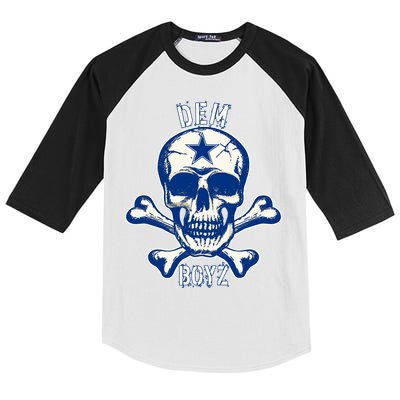 DEM BOYZ Dallas Skull Crossbones Star Texas Fan Pride Kids Colorblock Raglan Jersey