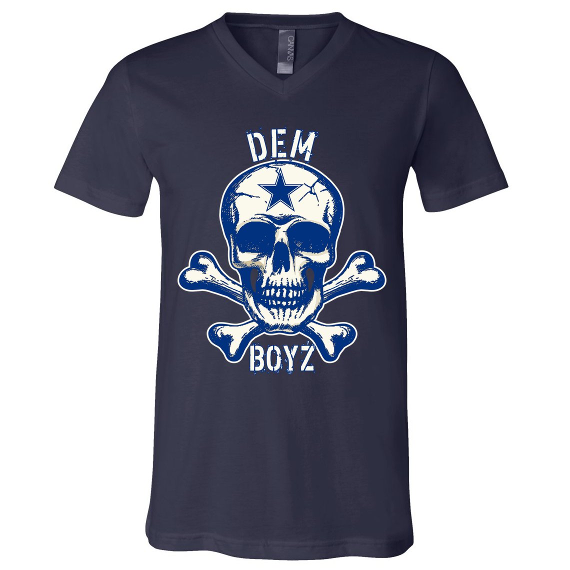 DEM BOYZ Dallas Skull Crossbones Star Texas Fan Pride V-Neck T-Shirt
