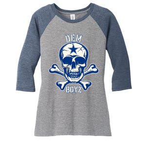 DEM BOYZ Dallas Skull Crossbones Star Texas Fan Pride Women's Tri-Blend 3/4-Sleeve Raglan Shirt