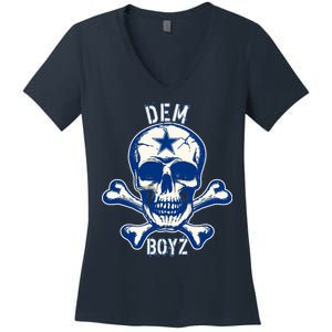 DEM BOYZ Dallas Skull Crossbones Star Texas Fan Pride Women's V-Neck T-Shirt