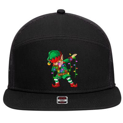 Dabbing Elf Merry Christmas Matching Family Cool Gift 7 Panel Mesh Trucker Snapback Hat