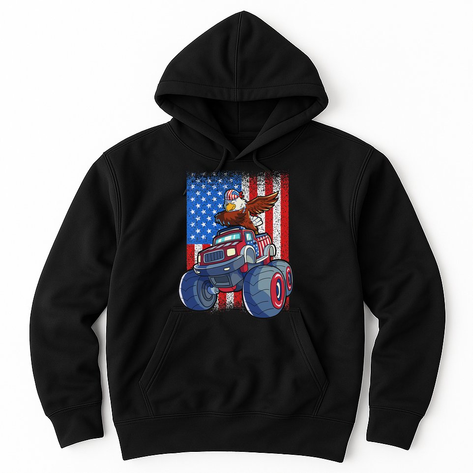 Dabbing Eagle Monster Truck 4th Of July American Flag Hoodie