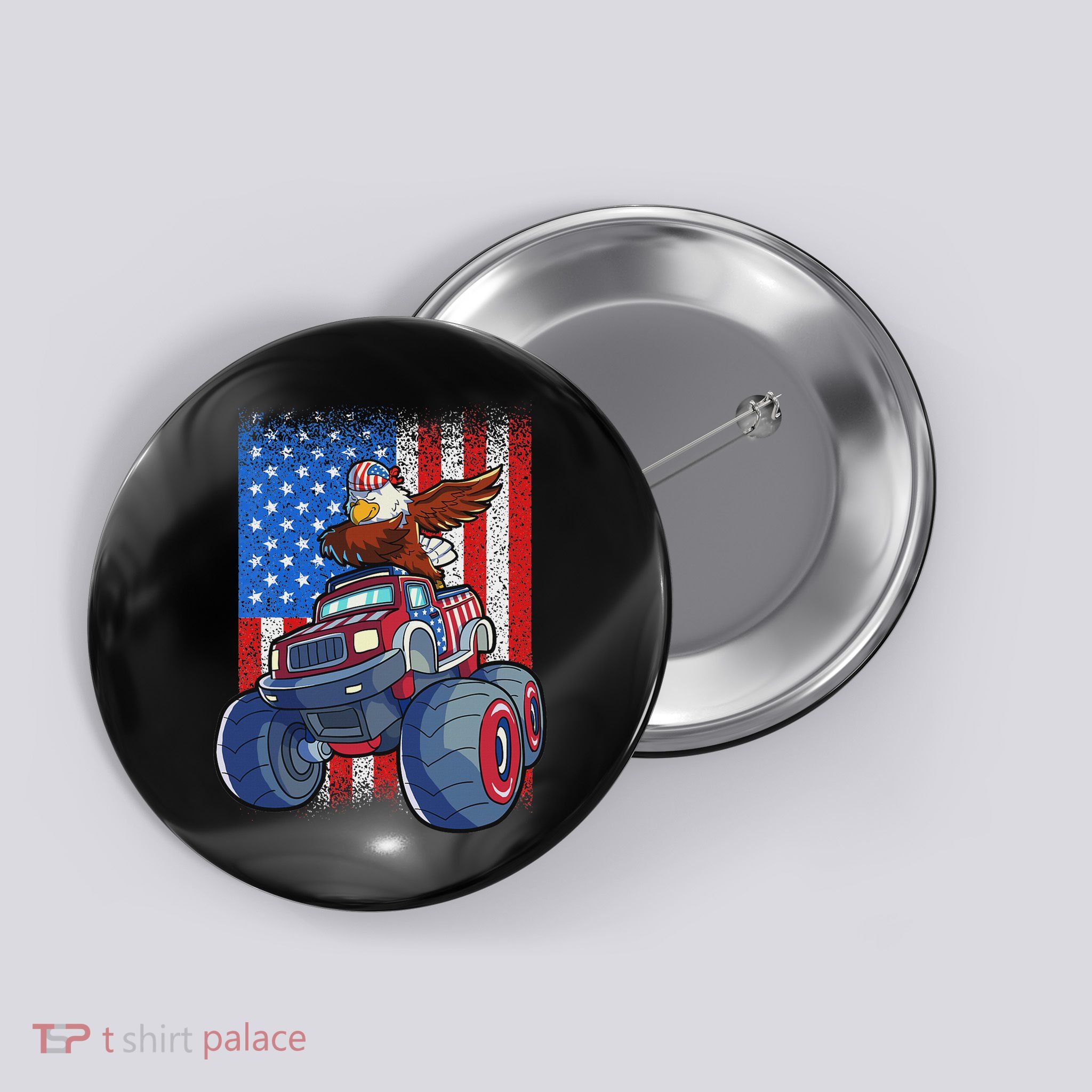 Dabbing Eagle Monster Truck 4th Of July American Flag Button