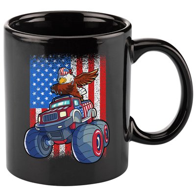 Dabbing Eagle Monster Truck 4th Of July American Flag 11oz C Handle Ceramic Mug