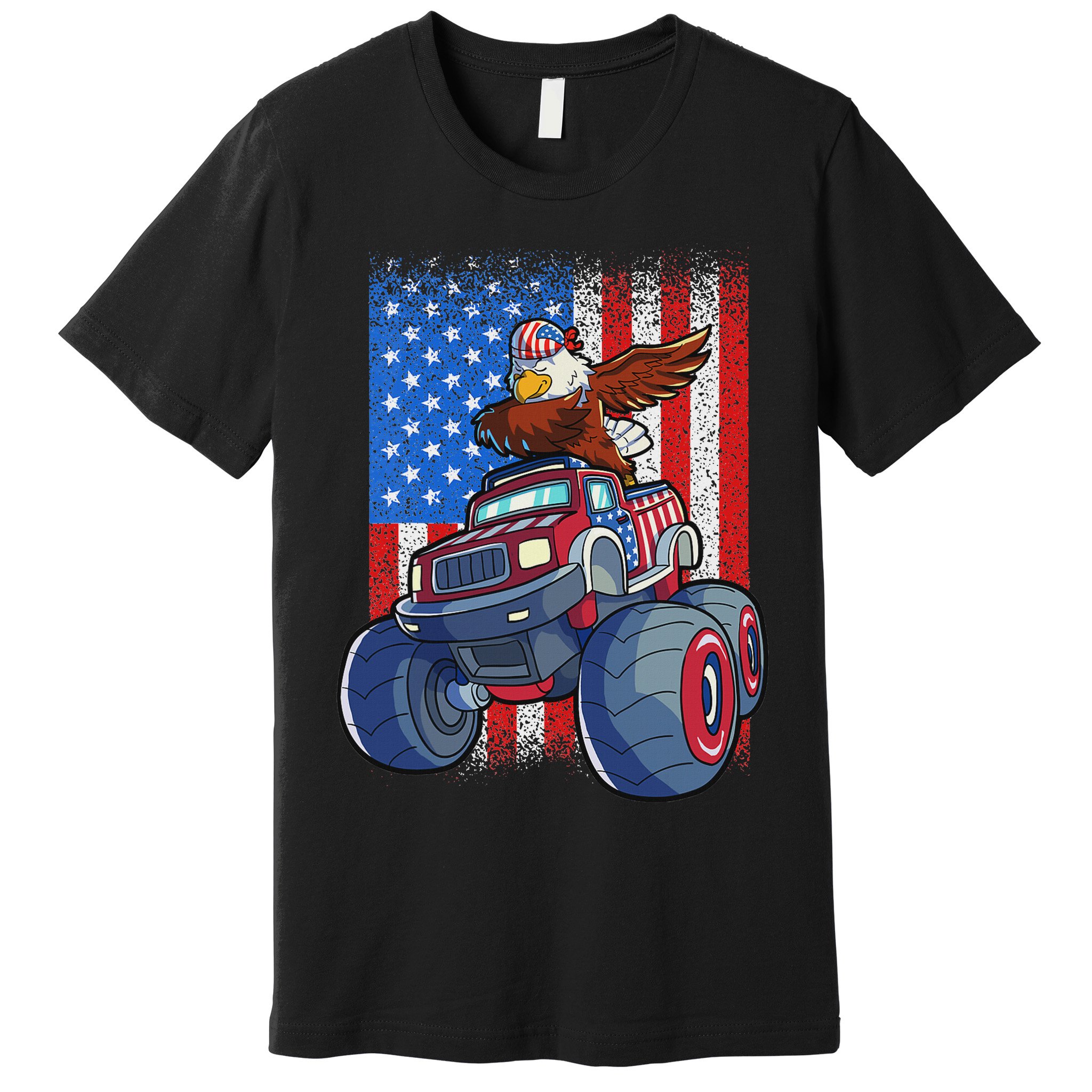 Dabbing Eagle Monster Truck 4th Of July American Flag Premium T-Shirt