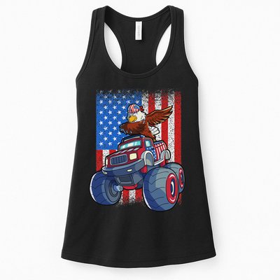 Dabbing Eagle Monster Truck 4th Of July American Flag Womens Tank Top