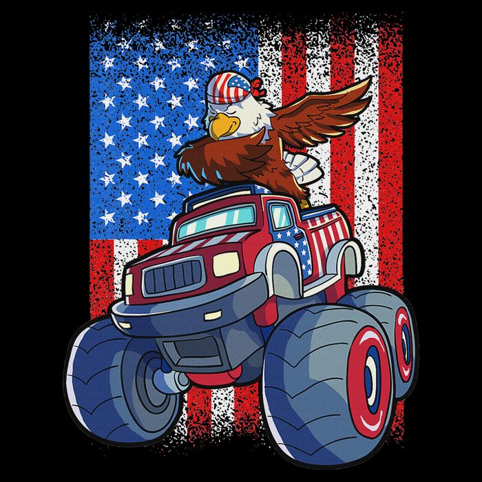 Dabbing Eagle Monster Truck 4th Of July American Flag Baby Bodysuit