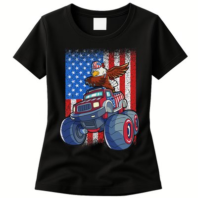 Dabbing Eagle Monster Truck 4th Of July American Flag Womens T-Shirt