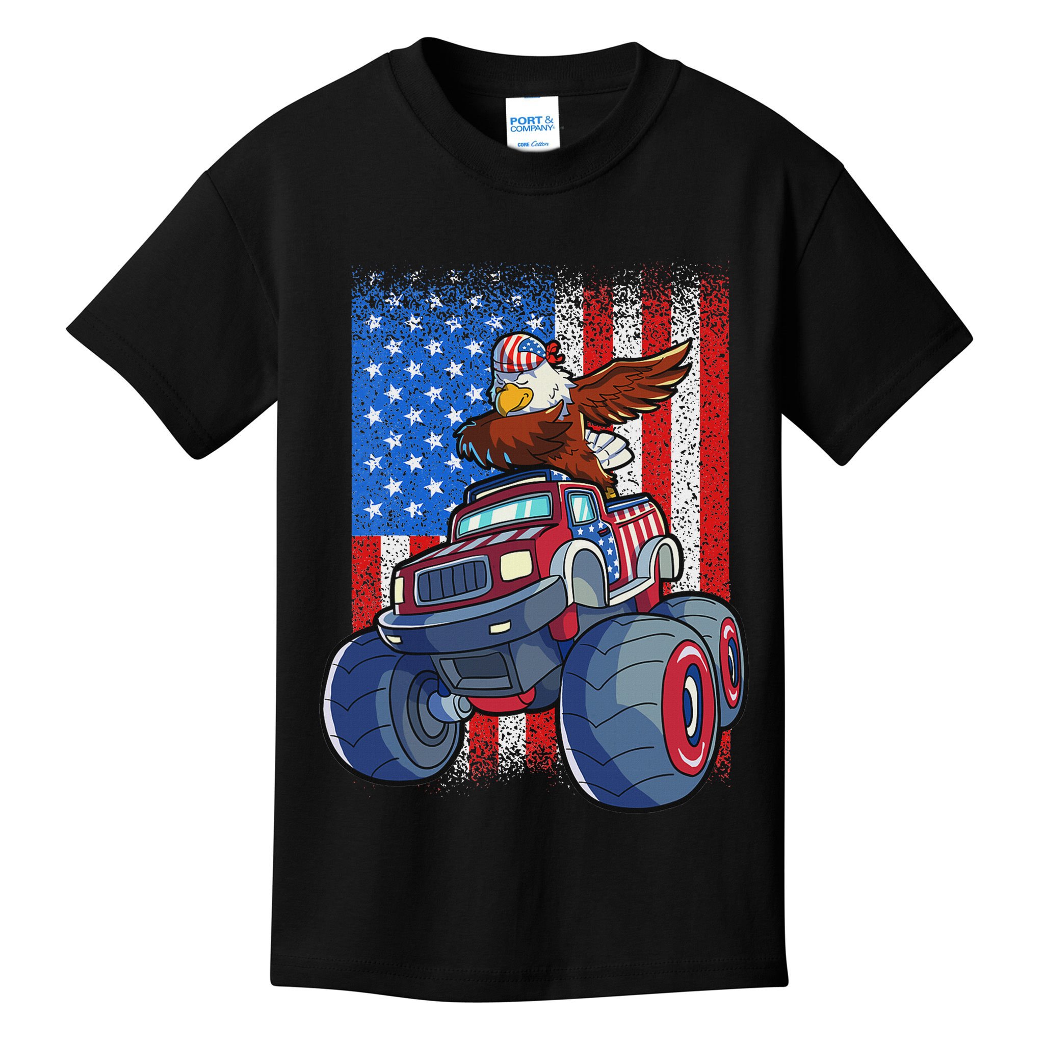 Dabbing Eagle Monster Truck 4th Of July American Flag Kids T-Shirt