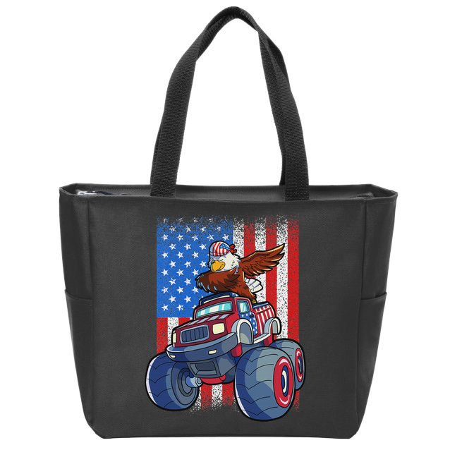 Dabbing Eagle Monster Truck 4th Of July American Flag Zip Tote Bag