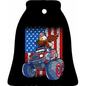 Dabbing Eagle Monster Truck 4th Of July American Flag Ceramic Bell Ornament