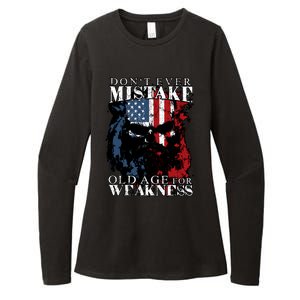 Dont Ever Mistake Old Age For Weakness Skull American Flag Womens CVC Long Sleeve Shirt