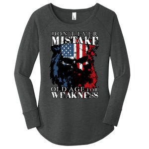 Dont Ever Mistake Old Age For Weakness Skull American Flag Women's Perfect Tri Tunic Long Sleeve Shirt