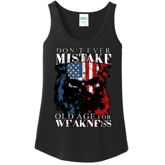 Dont Ever Mistake Old Age For Weakness Skull American Flag Ladies Essential Tank