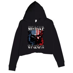 Dont Ever Mistake Old Age For Weakness Skull American Flag Crop Fleece Hoodie