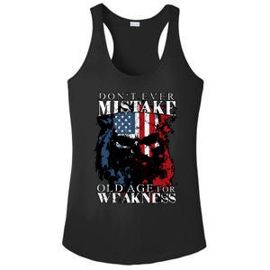 Dont Ever Mistake Old Age For Weakness Skull American Flag Ladies PosiCharge Competitor Racerback Tank