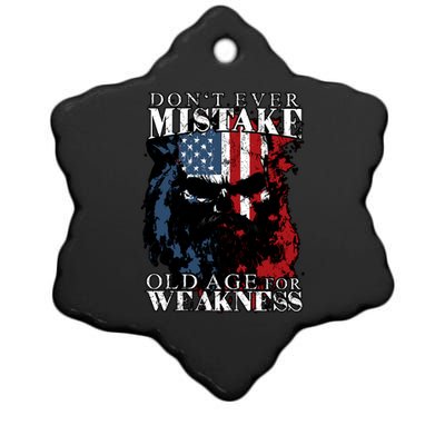 Dont Ever Mistake Old Age For Weakness Skull American Flag Ceramic Star Ornament