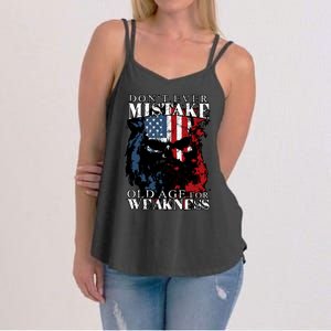 Dont Ever Mistake Old Age For Weakness Skull American Flag Women's Strappy Tank