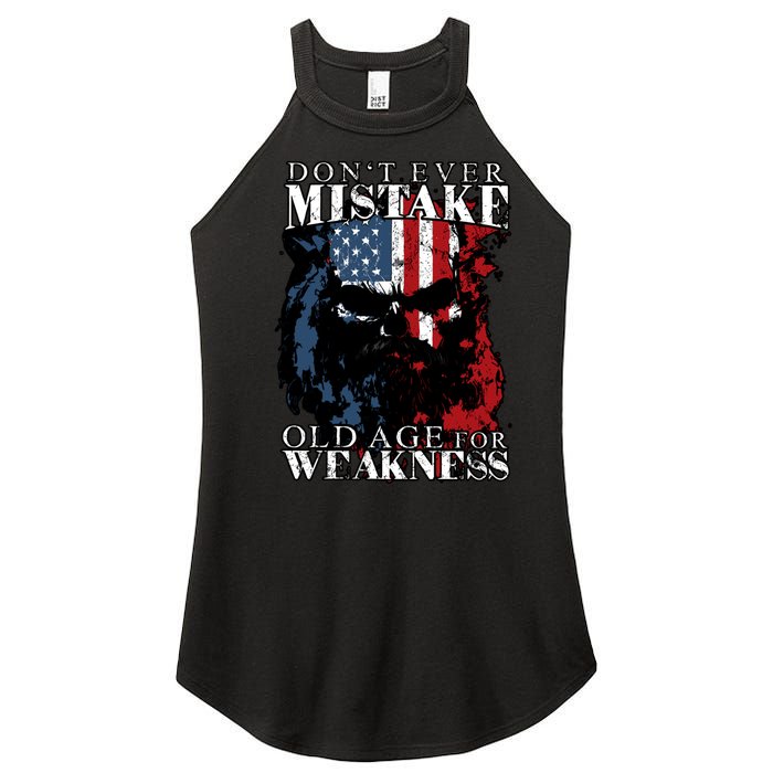 Dont Ever Mistake Old Age For Weakness Skull American Flag Women's Perfect Tri Rocker Tank