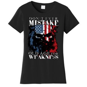 Dont Ever Mistake Old Age For Weakness Skull American Flag Women's T-Shirt