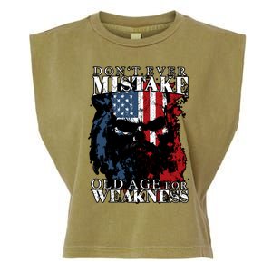 Dont Ever Mistake Old Age For Weakness Skull American Flag Garment-Dyed Women's Muscle Tee