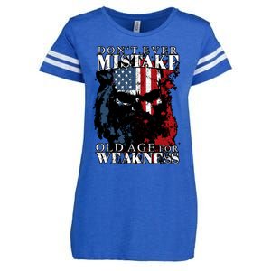 Dont Ever Mistake Old Age For Weakness Skull American Flag Enza Ladies Jersey Football T-Shirt