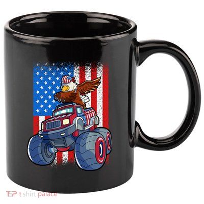 Dabbing Eagle Monster Truck 4th Of July Boy American Flag 11oz C Handle Ceramic Mug