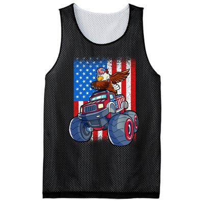 Dabbing Eagle Monster Truck 4th Of July Boy American Flag Mesh Reversible Basketball Jersey Tank