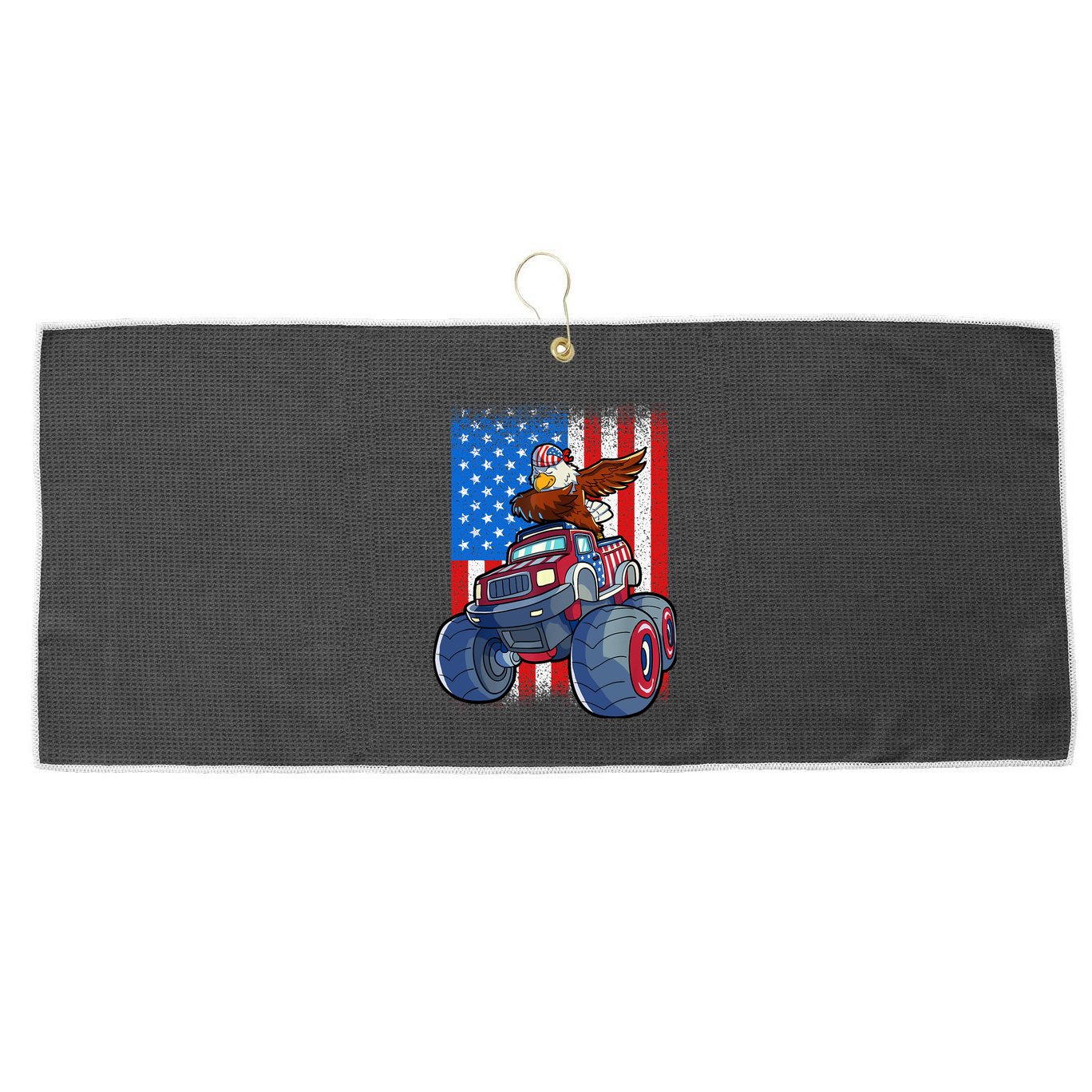 Dabbing Eagle Monster Truck 4th Of July Boy American Flag Large Microfiber Waffle Golf Towel
