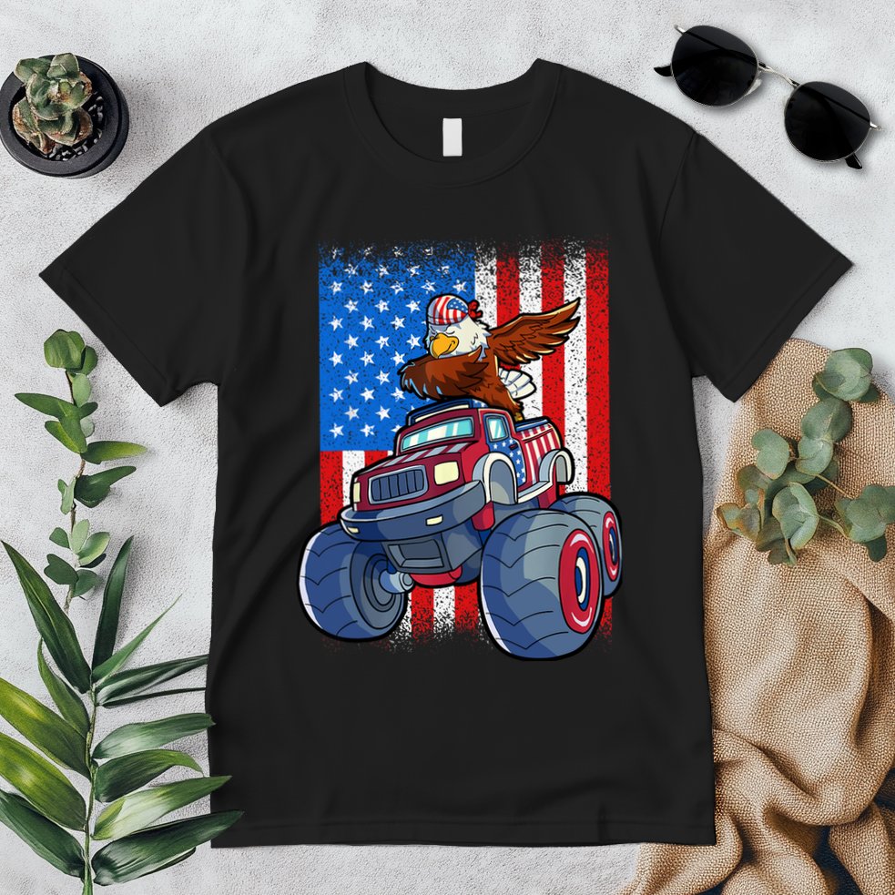 Dabbing Eagle Monster Truck 4th Of July Boy American Flag Premium T-Shirt